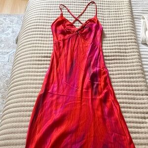 BERSHKA Red and Purple Strappy SLIP SILK MAXI Dress XS Europe Summer